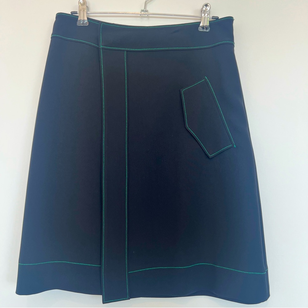 Elegant Black Skirt with Green Stitching